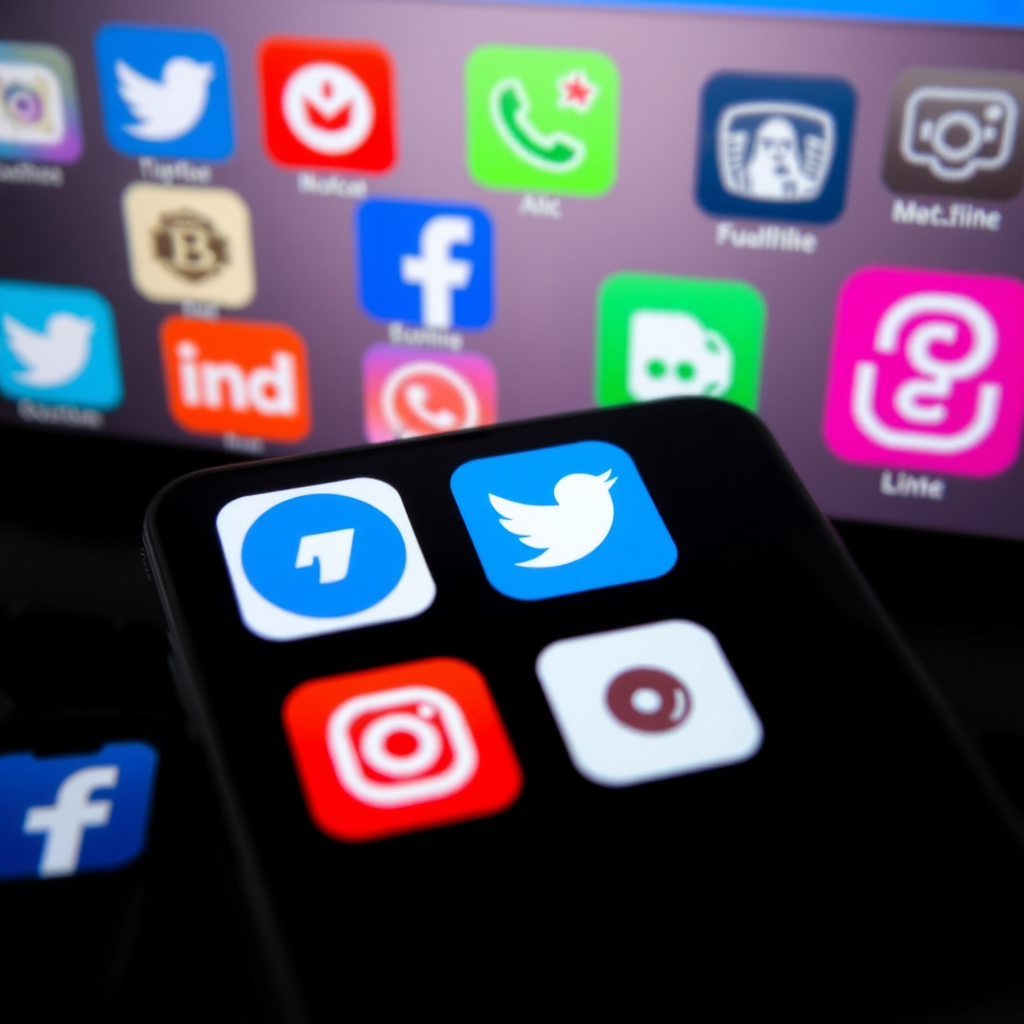 Various social media platform logos and icons displayed on smartphone and computer screens, representing the digital platforms at the center of the Supreme Court case on content moderation rights