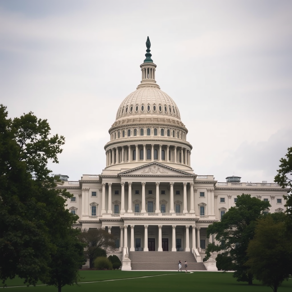 United States Capitol building in Washington DC with its iconic dome and neoclassical architecture, representing the seat of American legislative power and government decision-making